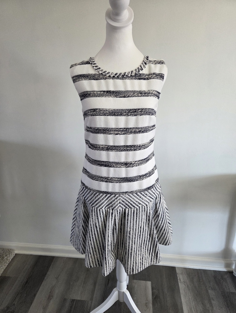 J.Crew Tweed Dress Women Size 2 Drop Waist Striped Preppy Summer Coastal Chic
